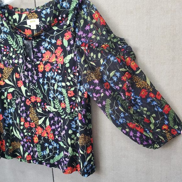 Maeve Anthropologie Jacquin Peasant Blouse Floral Tie-Neck Blouson Sleeve Size M - Picture 2 of 9